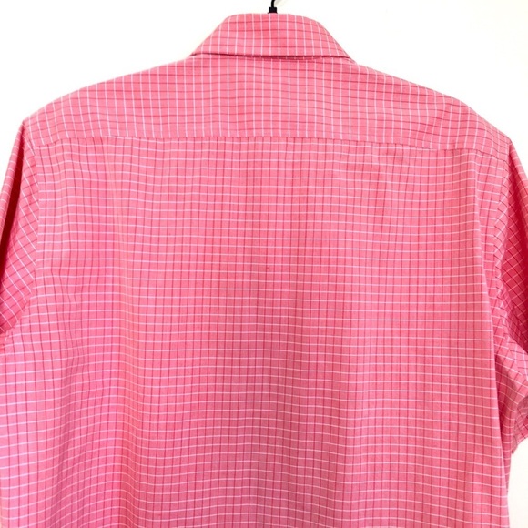 Men's Pink Red plaid button up short sleeve causal shirt - Picture 5 of 10